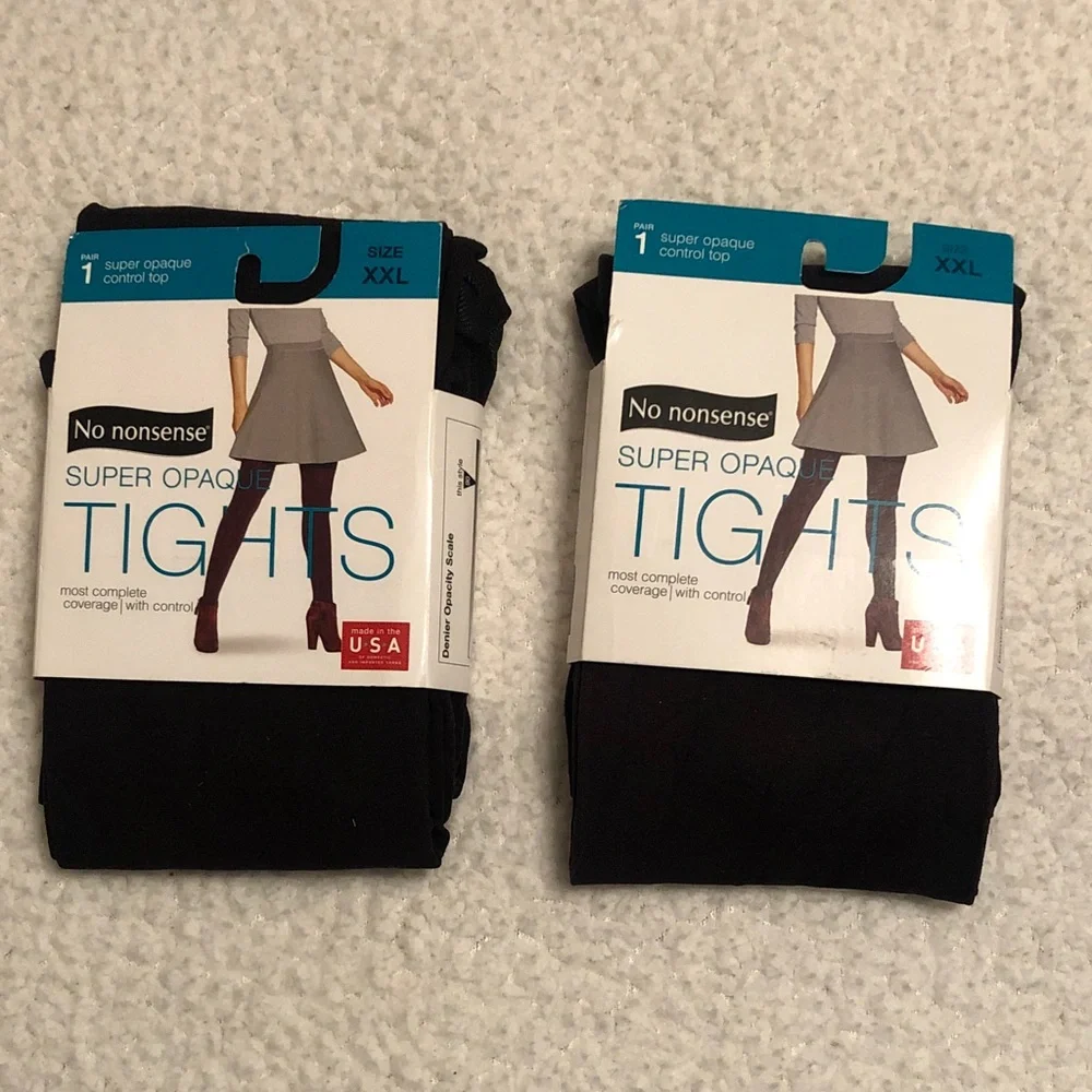 No Nonsense (2 pair) Super Opaque Black Tights - XXL